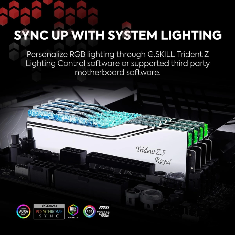G.SKILL Trident Z5 Royal RGB 32GB (2x16GB) DDR5 6400MHz Desktop Memory – Silver, Intel XMP 3.0, Premium RGB Heatspreader