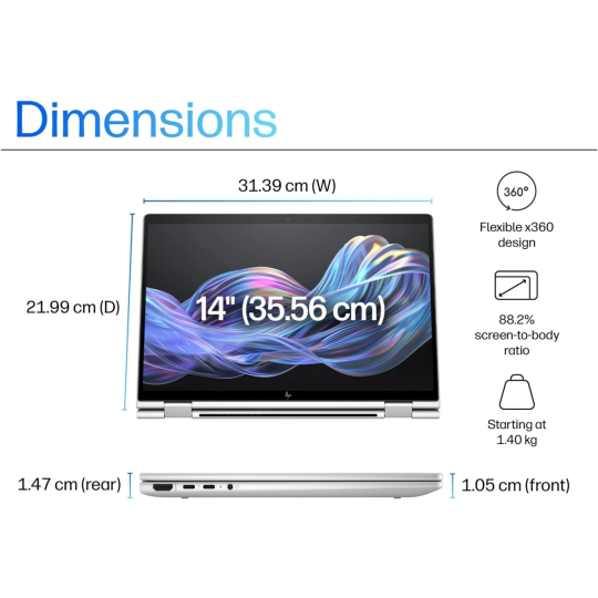 HP EliteBook X Flip G1i 14 (2025) AI PC Intel® Ultra 7 Gen II 258V 8-Core | Touchscreen | Fast Charging | Long Battery | Silver