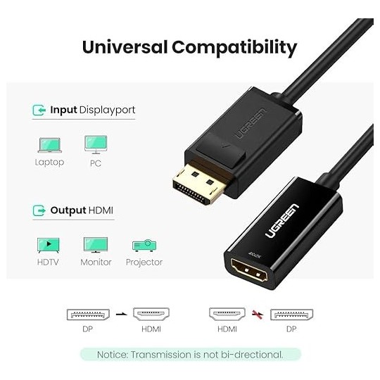 UGREEN DisplayPort to HDMI Female Converter 4K*2K 30Hz 25cm - MM137 - 40363