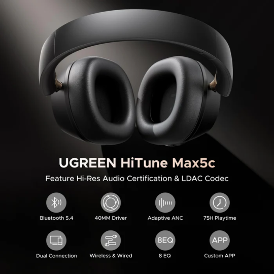 UGREEN HiTune Max5c Hybrid ANC Bluetooth Headphones | LDAC Hi-Res, 75H