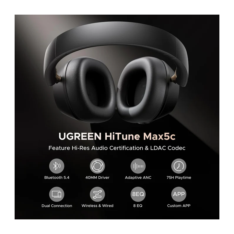 UGREEN HiTune Max5c Hybrid ANC Bluetooth Headphones | LDAC Hi-Res, 75H