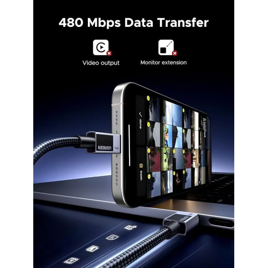 UGREEN USB-C to USB-C PD Fast Charging Braided Cable 3A – Space Gray