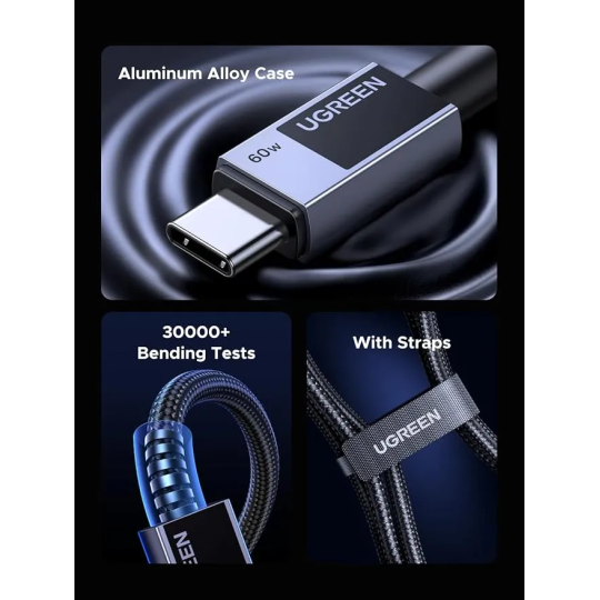 UGREEN USB-C to USB-C PD Fast Charging Braided Cable 3A – Space Gray