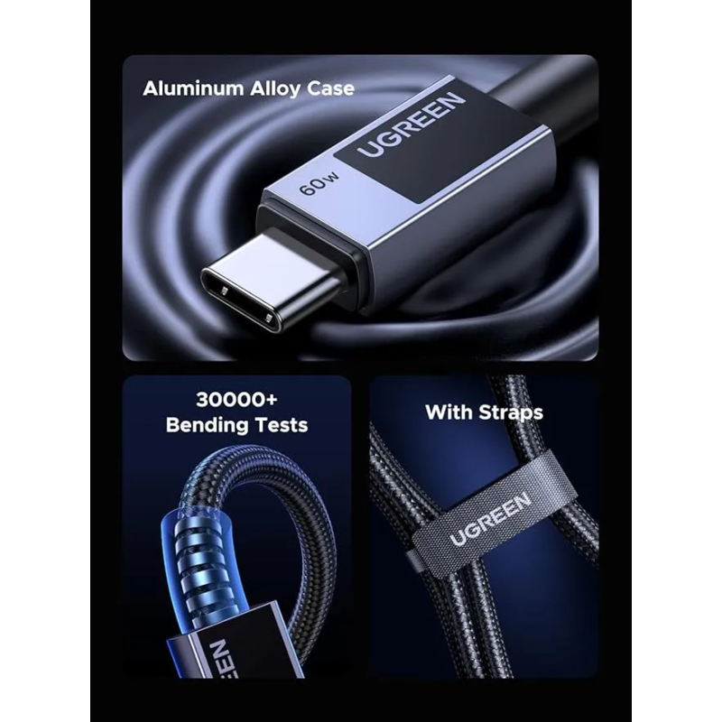 UGREEN USB-C to USB-C PD Fast Charging Braided Cable 3A – Space Gray