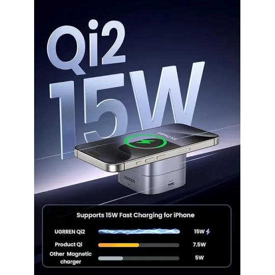 UGREEN 2-in-1 Magnetic Wireless Charger Stand W702 | iPhone 15W + AirPods 5W - W702 - 35316