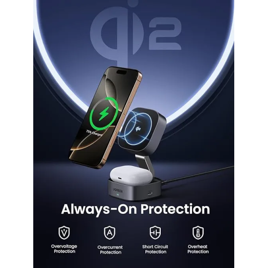 UGREEN 2-in-1 Magnetic Wireless Charger Stand W702 | iPhone 15W + AirPods 5W - W702 - 35316