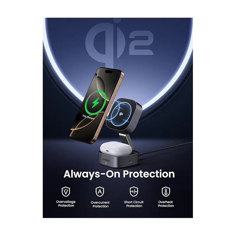 UGREEN 2-in-1 Magnetic Wireless Charger Stand W702 | iPhone 15W + AirPods 5W - W702 - 35316