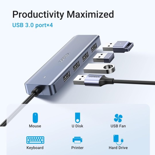 UGREEN USB-C To 4-Port USB 3.0 Hub up to 5Gpbs Hub with USB-C Power Supply - CM219 - 70336