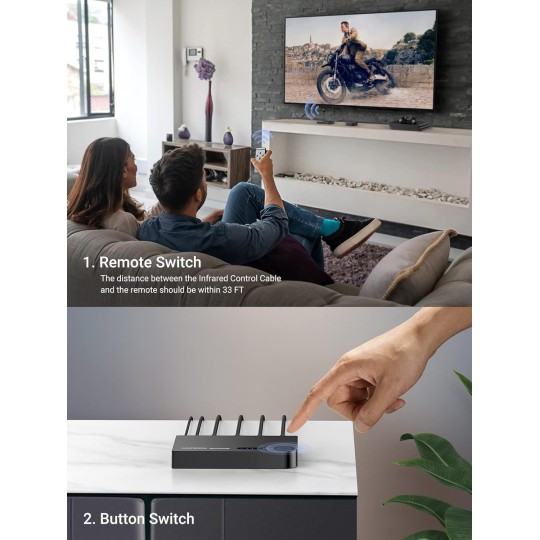 UGREEN HDMI Switch 3 in 1 Out 4K with Remote Supports HDR CEC 3D HDCP1.4 Bundle with HDMI Cable Right Angle 4K 90 Degree - 40234