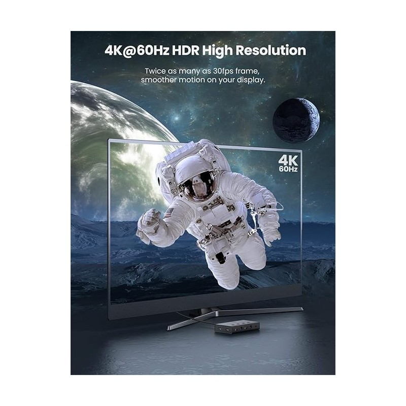 UGREEN HDMI 4*1 KVM Switcher With 5V DC （5.5*2.1*10mm）to USB-A  cable - CM293 - 70439