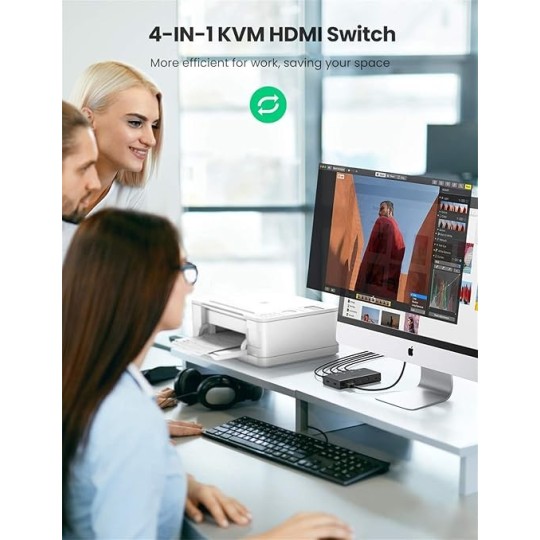 UGREEN HDMI 4*1 KVM Switcher With 5V DC （5.5*2.1*10mm）to USB-A  cable - CM293 - 70439