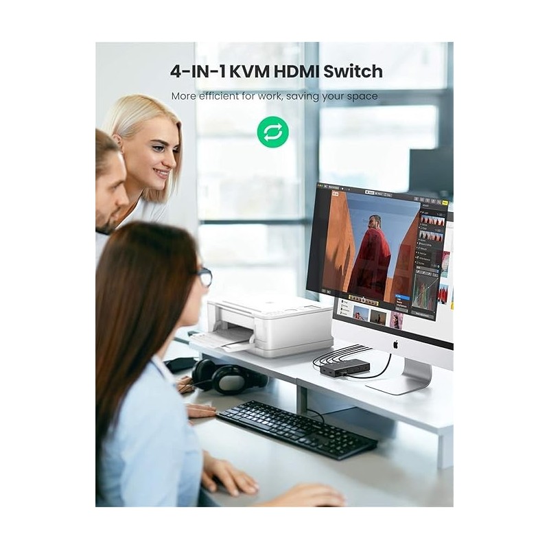 UGREEN HDMI 4*1 KVM Switcher With 5V DC （5.5*2.1*10mm）to USB-A  cable - CM293 - 70439