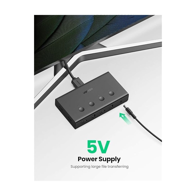 UGREEN HDMI 4*1 KVM Switcher With 5V DC （5.5*2.1*10mm）to USB-A  cable - CM293 - 70439