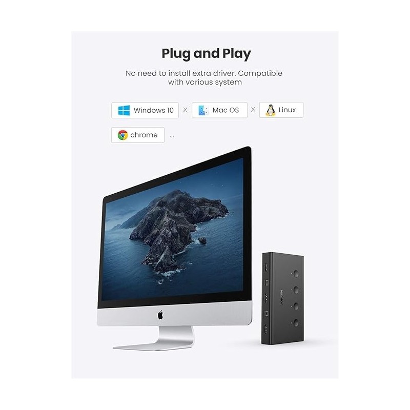 UGREEN HDMI 4*1 KVM Switcher With 5V DC （5.5*2.1*10mm）to USB-A  cable - CM293 - 70439