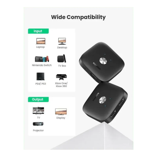 UGREEN HDMI Switcher 2 In 1 Out  4Kx2K@60HZ - CM333 - 80126