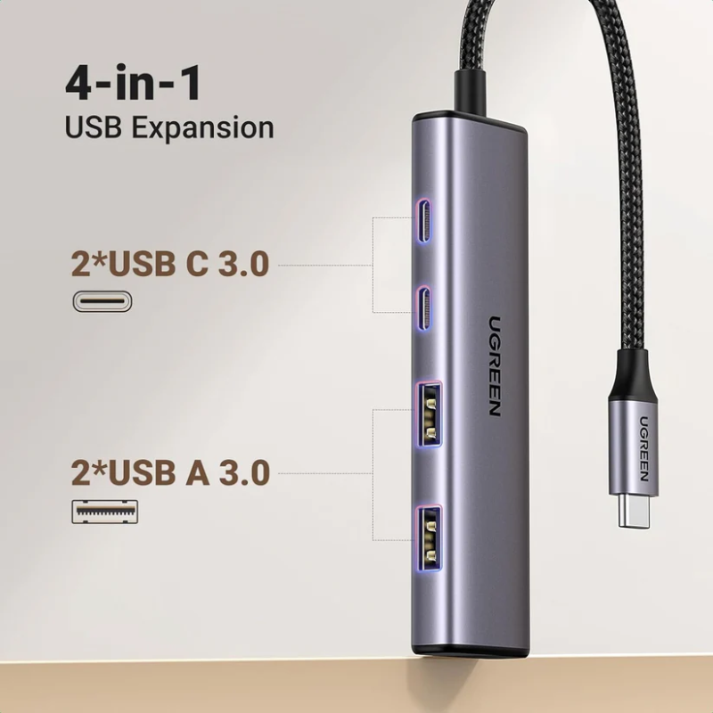UGREEN USB-C to 2-Port USB-A + 2-Port USB-C Hub Up to 5Gpbs Without Power Port - CM473 - 15395