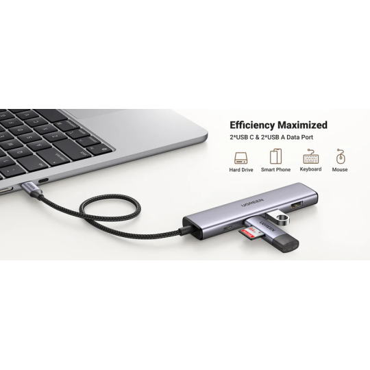 UGREEN USB-C to 2-Port USB-A + 2-Port USB-C Hub Up to 5Gpbs Without Power Port - CM473 - 15395