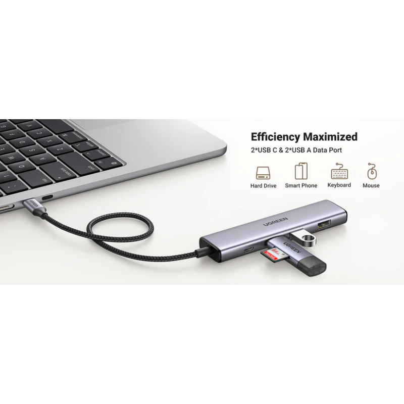 UGREEN USB-C to 2-Port USB-A + 2-Port USB-C Hub Up to 5Gpbs Without Power Port - CM473 - 15395