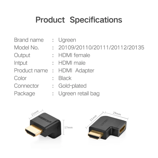 UGREEN HDMI Male to Female Adapter - HD112 - 20109