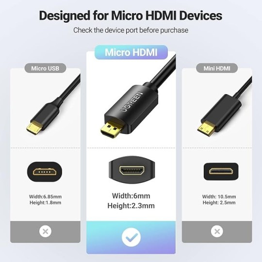 UGREEN Micro HDMI Male to HDMI Female Adapter Cable 22cm - 20134