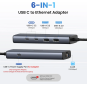 UGREEN 6-in-1 USB 3.2 C to USB-A 3.2+USB-A 2.0+2* USB-C 3.2 Converter + Gigabit with USB-C Power Port - CM512 - 45320