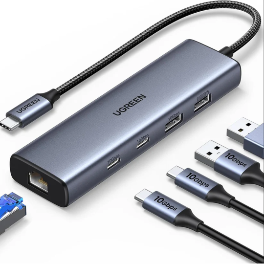 UGREEN 6-in-1 USB 3.2 C to USB-A 3.2+USB-A 2.0+2* USB-C 3.2 Converter + Gigabit with USB-C Power Port - CM512 - 45320