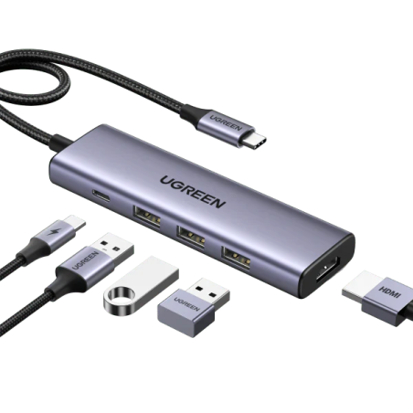 UGREEN USB-C to HDMI + 3*USB 3.0 Up To 5Gpbs + USB-C PD Power Converter Multifunction Adapter - CM511 - 15596