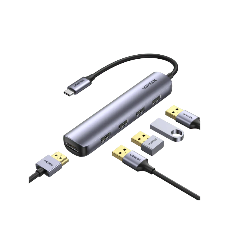 UGREEN USB-C to 4*USB 3.0 Up to 5Gpbs + HDMI Adapter With PD - CM417 - 20197