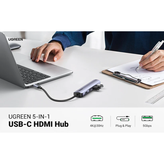 UGREEN USB-C to 4*USB 3.0 Up to 5Gpbs + HDMI Adapter With PD - CM417 - 20197