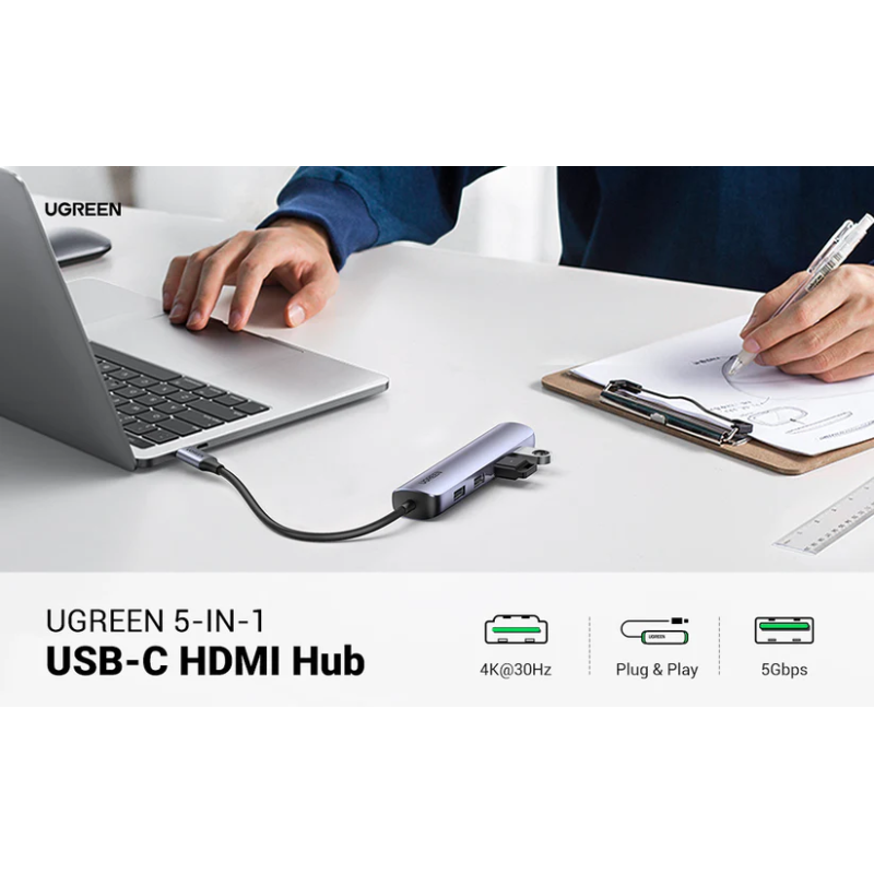 UGREEN USB-C to 4*USB 3.0 Up to 5Gpbs + HDMI Adapter With PD - CM417 - 20197
