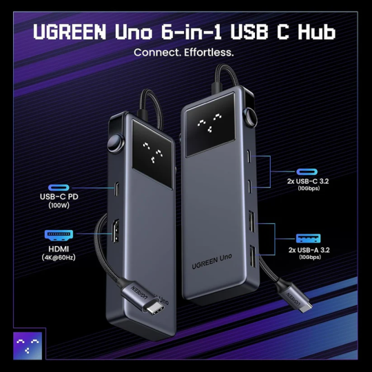 UGREEN 6-in-1 Uno USB-C To HDMI+2*USB 3.2 A+2*USB 3.2 C+PD Power Converter - CM888 - 35998