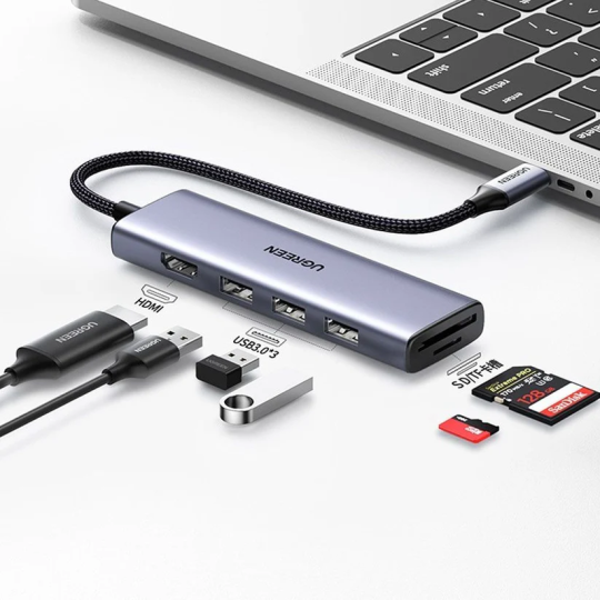 UGREEN USB-C to 3*USB 3.0 A + HDMI 4K@60Hz max + SD/TF Multifunction Adapter - CM511 - 60383