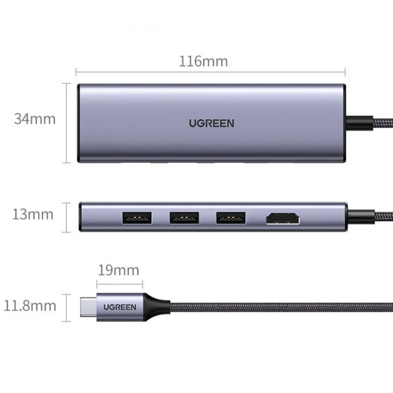 UGREEN USB-C to 3*USB 3.0 A + HDMI 4K@60Hz max + SD/TF Multifunction Adapter - CM511 - 60383