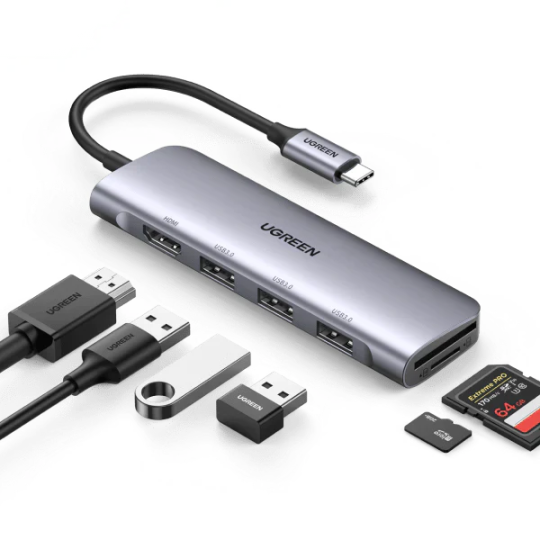 UGREEN USB-C to 3 Ports USB3.0-A Hub + HDMI + TF/SD With PD - CM195 - 70410