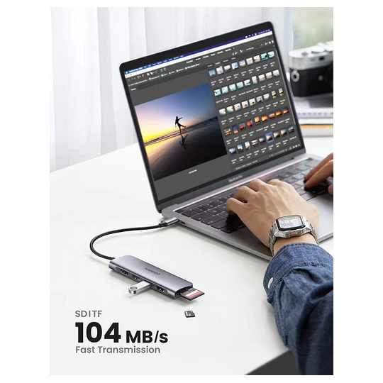 UGREEN USB-C to 3 Ports USB3.0-A Hub + HDMI + TF/SD With PD - CM195 - 70410