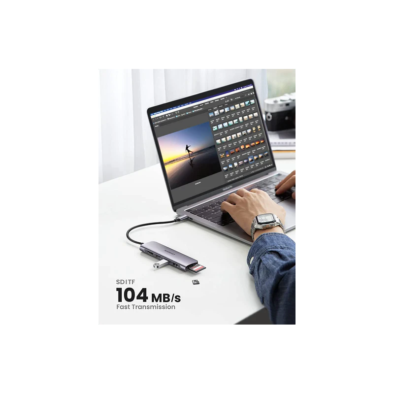 UGREEN USB-C to 3 Ports USB3.0-A Hub + HDMI + TF/SD With PD - CM195 - 70410