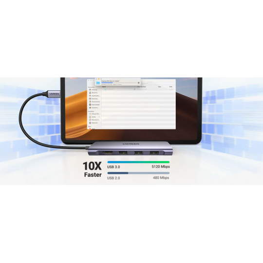 UGREEN USB-C to 3 Ports USB3.0-A Hub + HDMI + TF/SD With PD - CM195 - 70410