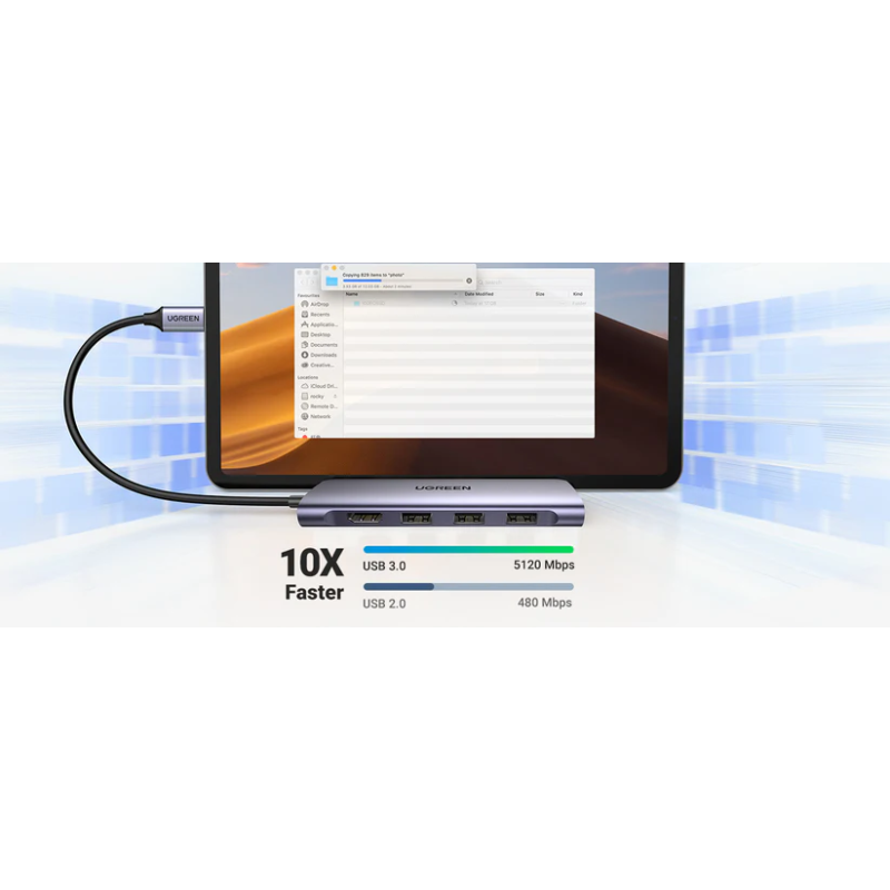 UGREEN USB-C to 3 Ports USB3.0-A Hub + HDMI + TF/SD With PD - CM195 - 70410