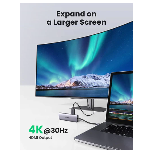 UGREEN USB-C to 3 Ports USB3.0-A Hub + HDMI + TF/SD With PD - CM195 - 70410