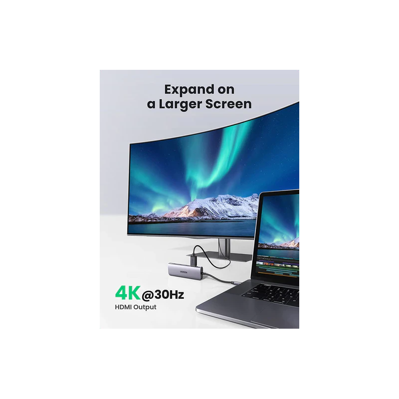 UGREEN USB-C to 3 Ports USB3.0-A Hub + HDMI + TF/SD With PD - CM195 - 70410