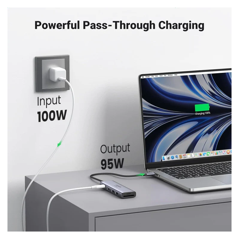UGREEN USB-C to 2 Ports USB3.0-A Hub + HDMI + TF/SD with PD Power Supply - CM195 - 70411