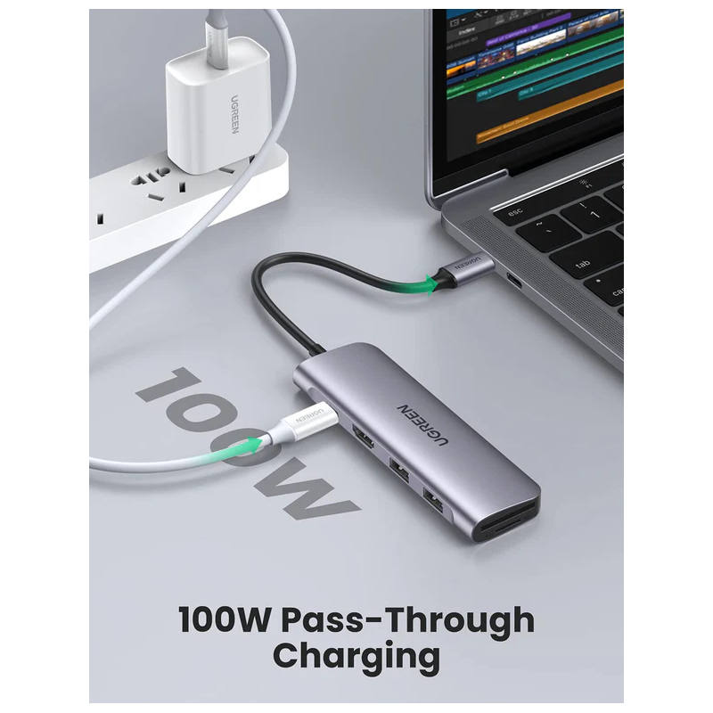 UGREEN USB-C to 2 Ports USB3.0-A Hub + HDMI + TF/SD with PD Power Supply - CM195 - 70411