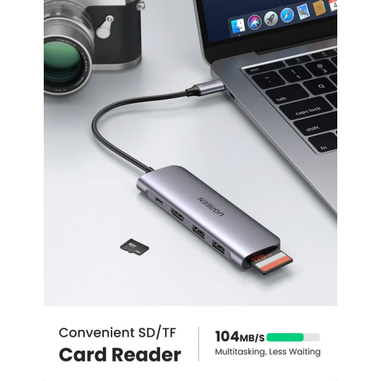UGREEN USB-C to 2 Ports USB3.0-A Hub + HDMI + TF/SD with PD Power Supply - CM195 - 70411