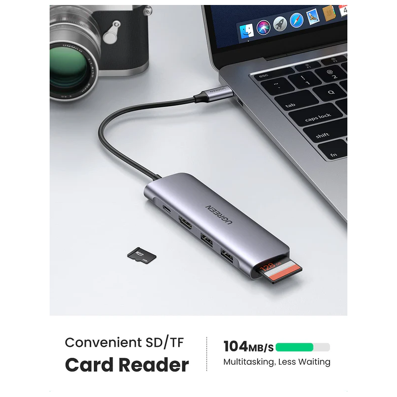 UGREEN USB-C to 2 Ports USB3.0-A Hub + HDMI + TF/SD with PD Power Supply - CM195 - 70411