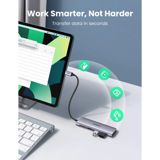 UGREEN USB-C to 2 Ports USB3.0-A Hub + HDMI + TF/SD with PD Power Supply - CM195 - 70411