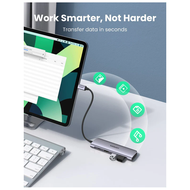 UGREEN USB-C to 2 Ports USB3.0-A Hub + HDMI + TF/SD with PD Power Supply - CM195 - 70411