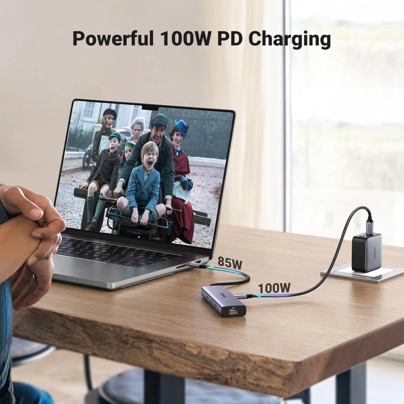 UGREEN 6-in-1 USB-C To HDMI+2*USB-A 3.2 +1*USB 3.2 C+RJ45+PD Power Converter - CM512 - 45000