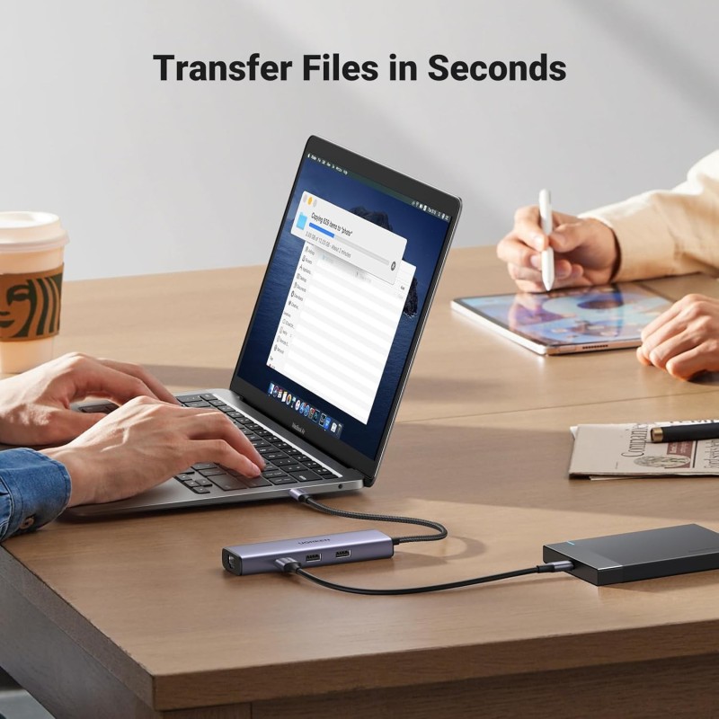 UGREEN 6-in-1 USB-C To HDMI+2*USB-A 3.2 +1*USB 3.2 C+RJ45+PD Power Converter - CM512 - 45000