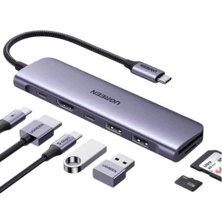 UGREEN USB-C to 2*USB 3.0 A+USB-C+HDMI 4K@30Hz max + SD/TF + PD Multifunction Adapter - CM195 - 15214