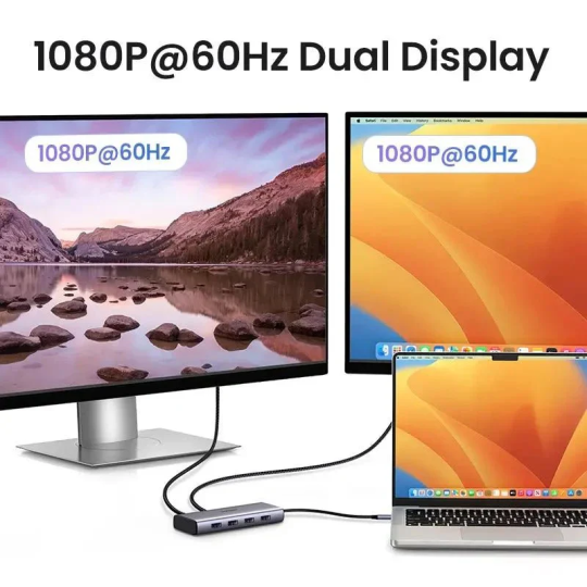 UGREEN 7-in-1 USB-C to USB-A 3.0+3*USB-A 2.0+2*HDMI+PD port Converter - CM498 - 35897